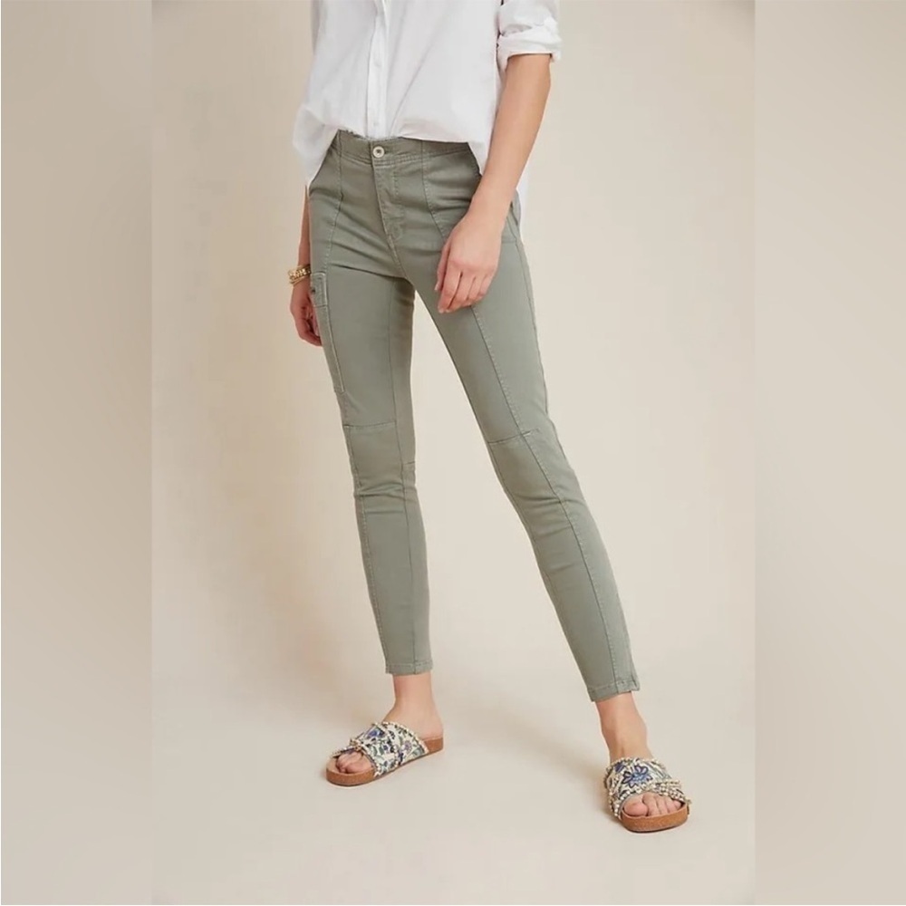 By Anthropologie Jefferson Moto Cargo Pants in a Light Green